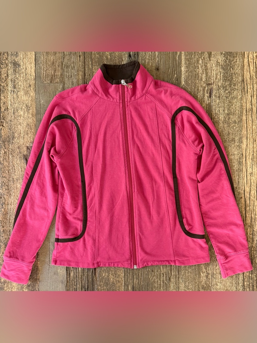 Talbots Pink Brown Full Zip Track Jacket Cotton Stretch Women’s M